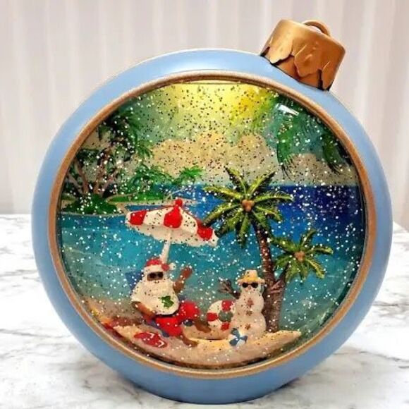 Valerie Parr Hill Santa On Beach Light Up 8 inch Swirling Snow Globe Christmas - Picture 1 of 7